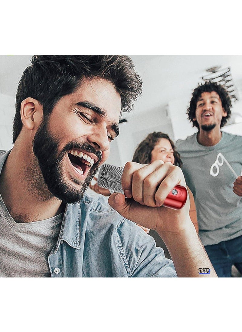 TIGER - Portable Bluetooth Karaoke Speaker with Rechargeable Wireless Microphone, Type-C, Multiple Voice Modes, TF Card Support – Red – Ideal for Parties, Karaoke, and Singing Sessions - Image 1