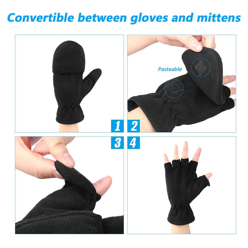 OZERO Winter Gloves for Men Women: Fingerless 3M Convertible Mittens with Flap Warm Thermal Polar Fleece,Touch Screen Work Running Driving Cycling Womens Mens Gloves Winter in Cold Weather(Small) - Image 3