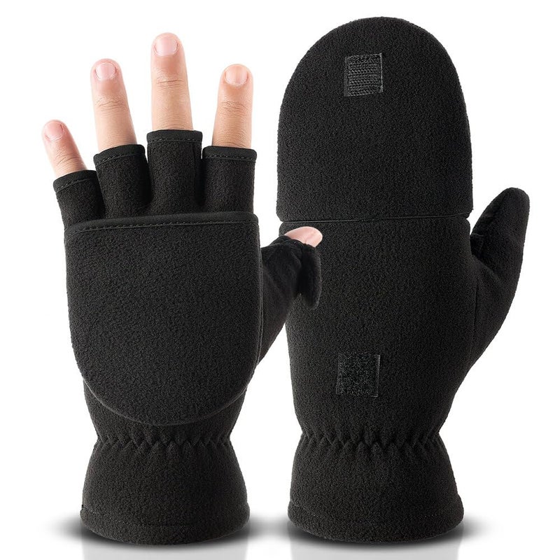 OZERO Winter Gloves for Men Women: Fingerless 3M Convertible Mittens with Flap Warm Thermal Polar Fleece,Touch Screen Work Running Driving Cycling Womens Mens Gloves Winter in Cold Weather(Small) - Image 1