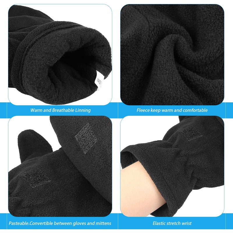 OZERO Winter Gloves for Men Women: Fingerless 3M Convertible Mittens with Flap Warm Thermal Polar Fleece,Touch Screen Work Running Driving Cycling Womens Mens Gloves Winter in Cold Weather(Small) - Image 4