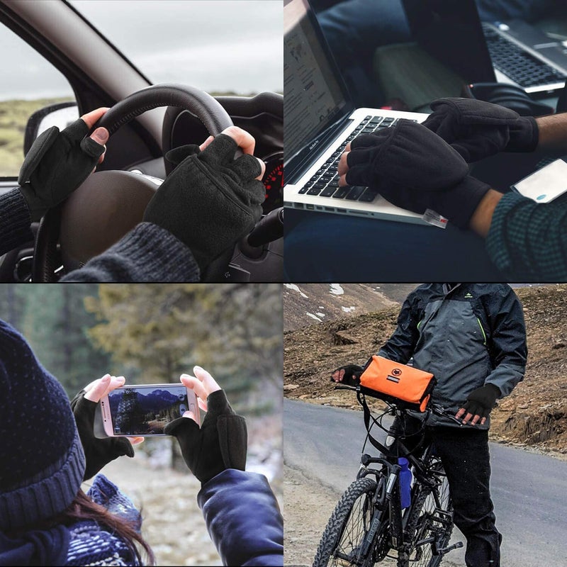 OZERO Winter Gloves for Men Women: Fingerless 3M Convertible Mittens with Flap Warm Thermal Polar Fleece,Touch Screen Work Running Driving Cycling Womens Mens Gloves Winter in Cold Weather(Small) - Image 5