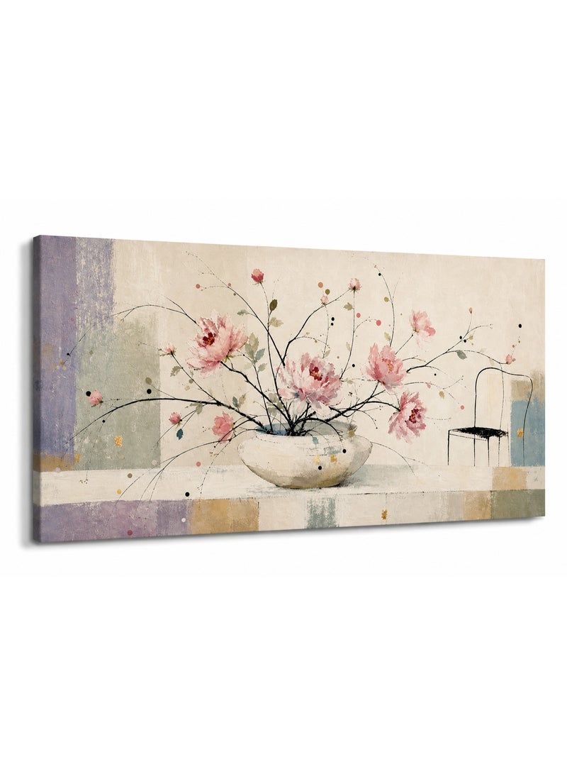 ARS Modern Abstract Pink Floral Canvas Wall Art - Elegant Flower Vase Painting Frame Wall Art Print Wall Decor for Office Living Room Bedroom Gifting - Image 1