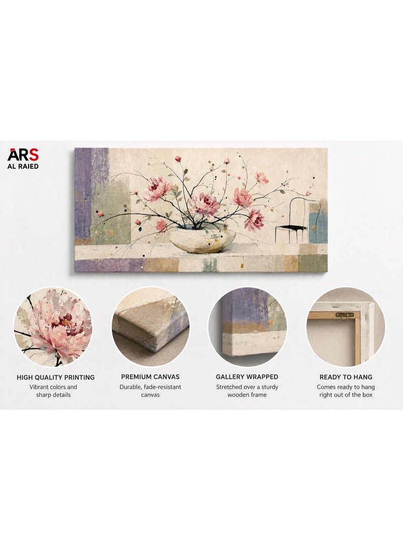 ARS Modern Abstract Pink Floral Canvas Wall Art - Elegant Flower Vase Painting Frame Wall Art Print Wall Decor for Office Living Room Bedroom Gifting - Image 3