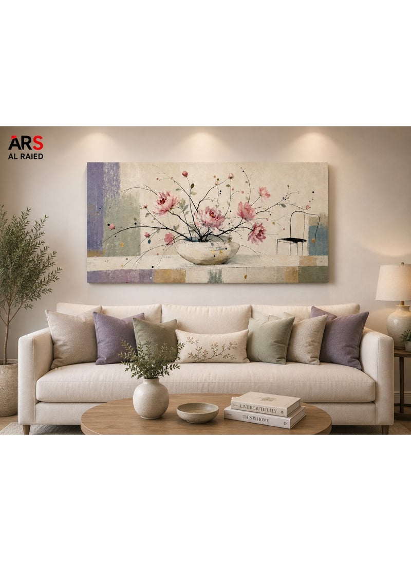 ARS Modern Abstract Pink Floral Canvas Wall Art - Elegant Flower Vase Painting Frame Wall Art Print Wall Decor for Office Living Room Bedroom Gifting - Image 2
