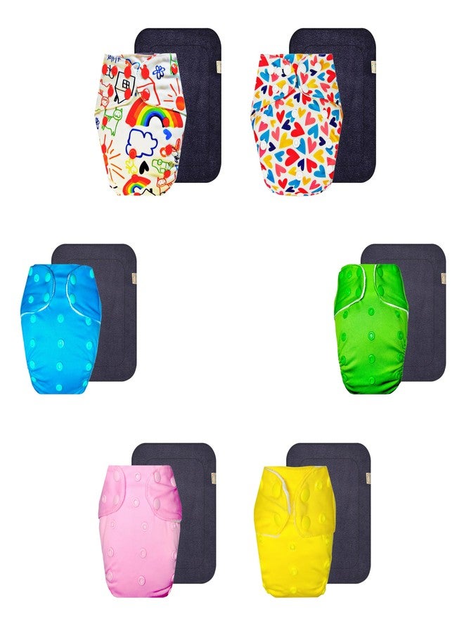 Dumbledo Premium Cloth Diaper with Gray Insert (Pack of 6) | Hypoallergenic | Breathable | Quick Dry | Worry-Free Diapering | 3 Months - 3 Years | Unisex Baby - Image 1