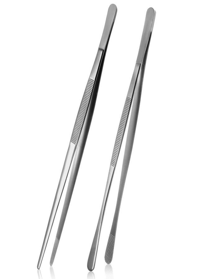 Litoexpe 2 PCS 10 Inches Fine Tweezer Tongs, Stainless Steel Cooking Tongs for BBQ Sea Food Repairing Serving, Silver - Image 1