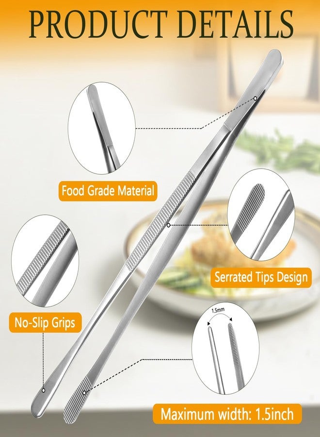 Litoexpe 2 PCS 10 Inches Fine Tweezer Tongs, Stainless Steel Cooking Tongs for BBQ Sea Food Repairing Serving, Silver - Image 3