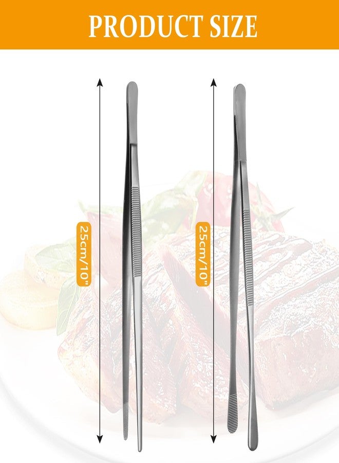 Litoexpe 2 PCS 10 Inches Fine Tweezer Tongs, Stainless Steel Cooking Tongs for BBQ Sea Food Repairing Serving, Silver - Image 2