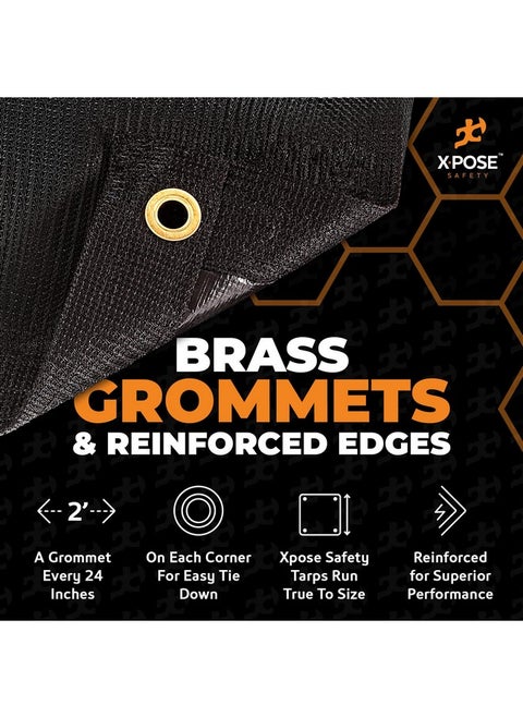 Xpose Safety Heavy Duty Mesh Tarp - 10’ x 14’ Multipurpose Black Protective Cover with Air Flow - Use for Tie Downs, Shade, Fences, Canopies, Dump Trucks - Tear Resistant