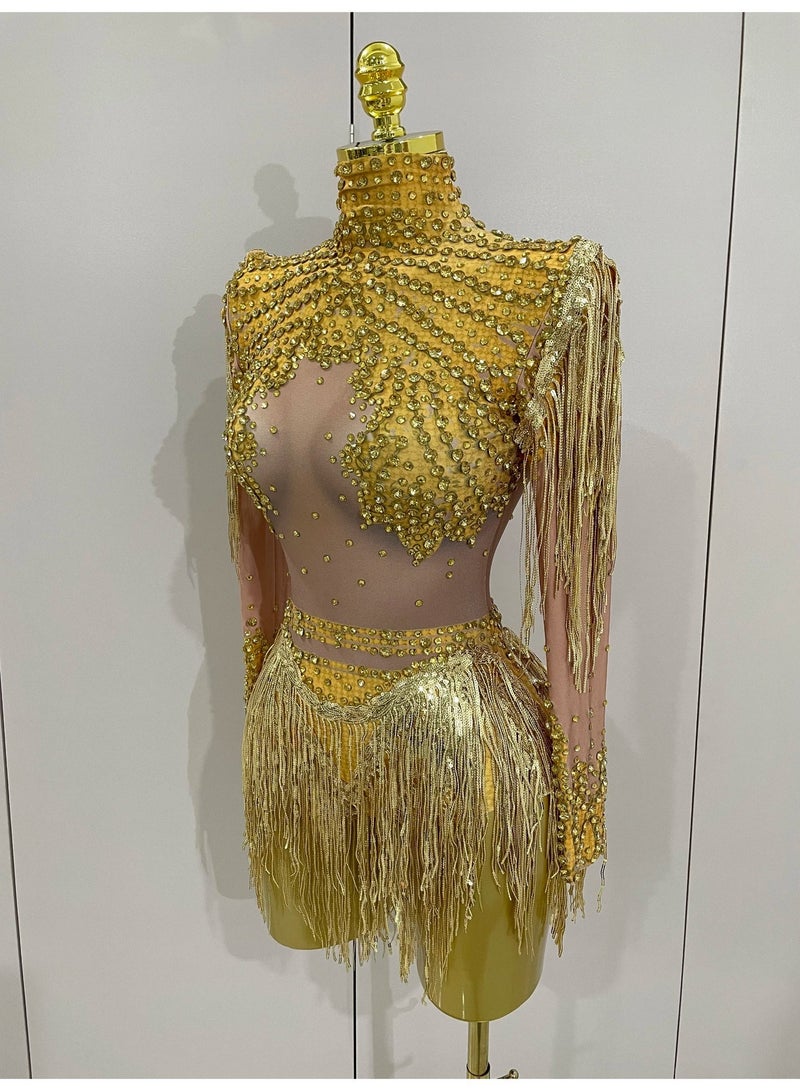 Women Sparkly Rhinestone Sequin Tassel Stretch Bodysuits 2026 New Arrival Birthday Party Nightclub Dj Stage Performance Costume - Image 5