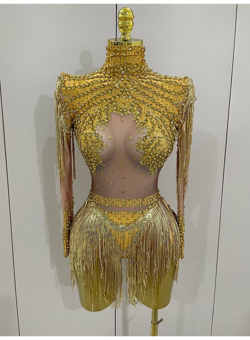 Women Sparkly Rhinestone Sequin Tassel Stretch Bodysuits 2026 New Arrival Birthday Party Nightclub Dj Stage Performance Costume - Image 4