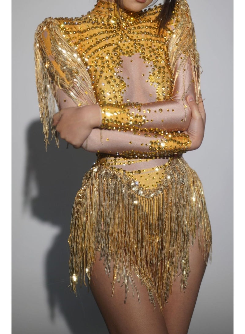 Women Sparkly Rhinestone Sequin Tassel Stretch Bodysuits 2026 New Arrival Birthday Party Nightclub Dj Stage Performance Costume - Image 2