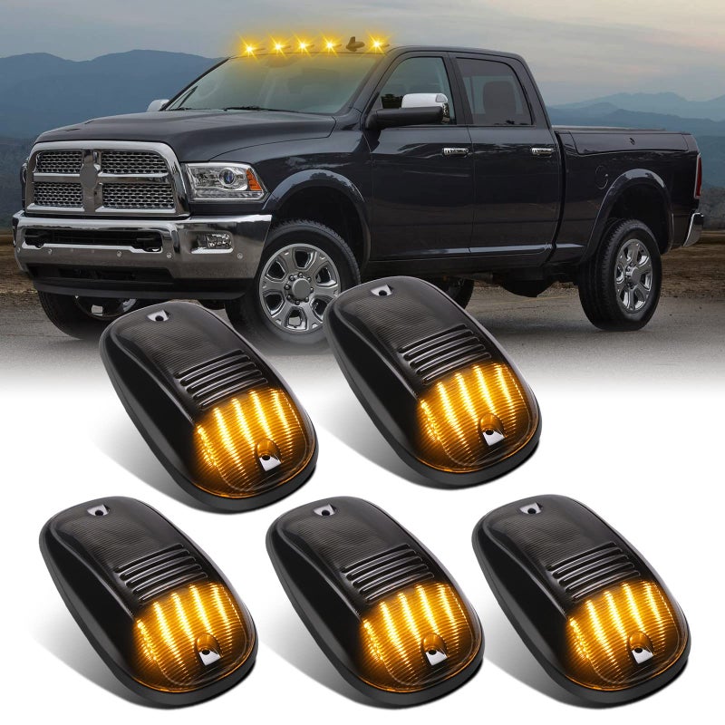 SHINEFIT LED Cab Clearance Lights Replacement for Ram 1500 2500 3500 20032018 Ram 4500 5500 20112018 5PCS Amber Smoked Top Cab Roof lights for Ram Trucks