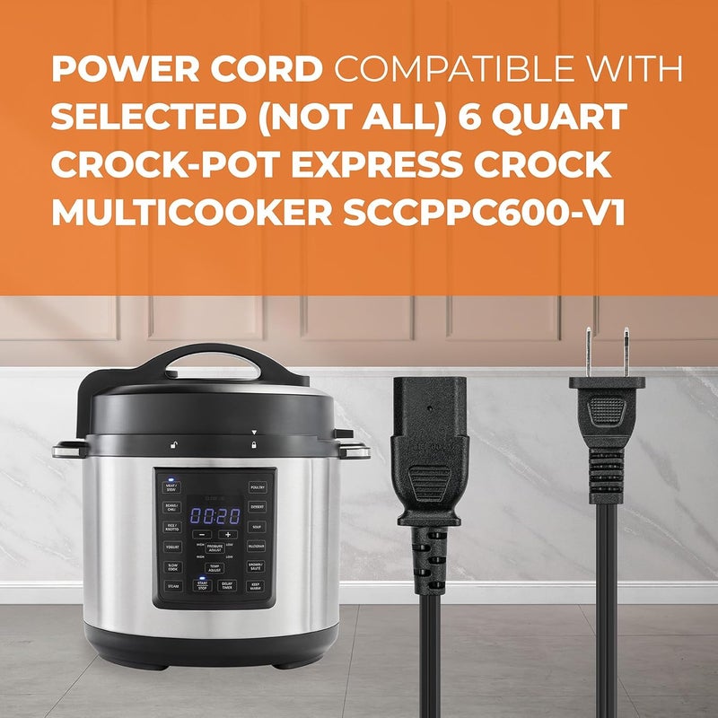 Pokin 3ft Power Cord Replacement Parts for Selected (Not All) 6 Quart Crock Pot Express Pressure Cooker Multicooker Sccppc600-V1,2 Pin /2 Prongs Pressure Cooker Cord - Image 3