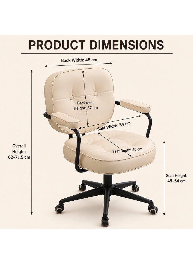 Al LIFE Retro Faux Leather Office Chair with Backrest & Padded Armrests, 360° Swivel, Height Adjustable Tufted Desk Chair for Home Office, Study, Vanity & Computer, Beige - Image 2