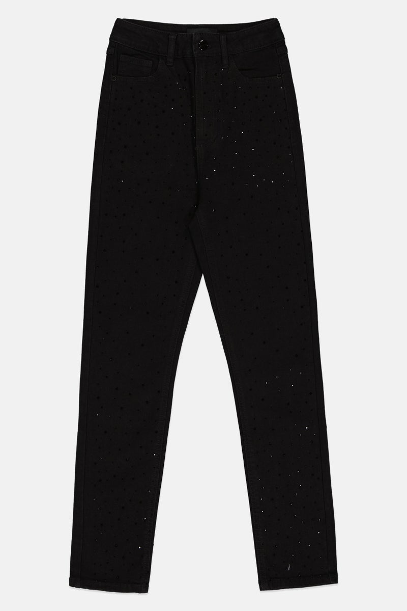 Mohito Women Slim Fit Embellished Stretchable Jeans, Black - Image 2