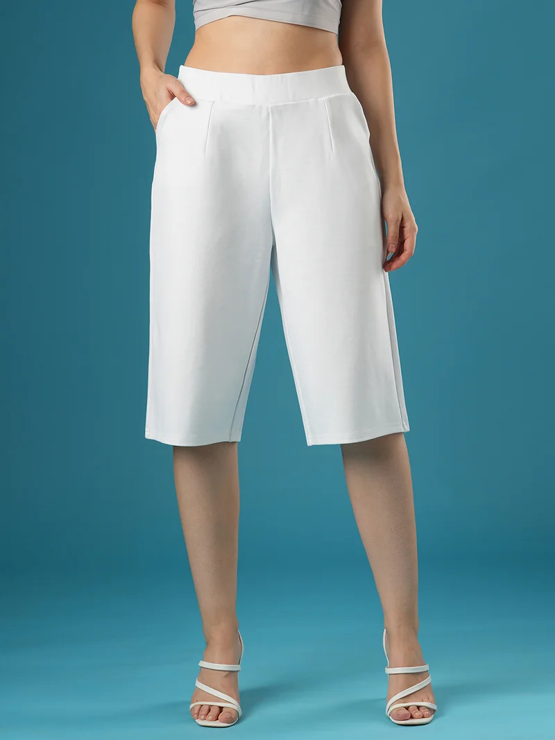 globus Women Relaxed Fit High Rise Stretchable Flat Front Culottes