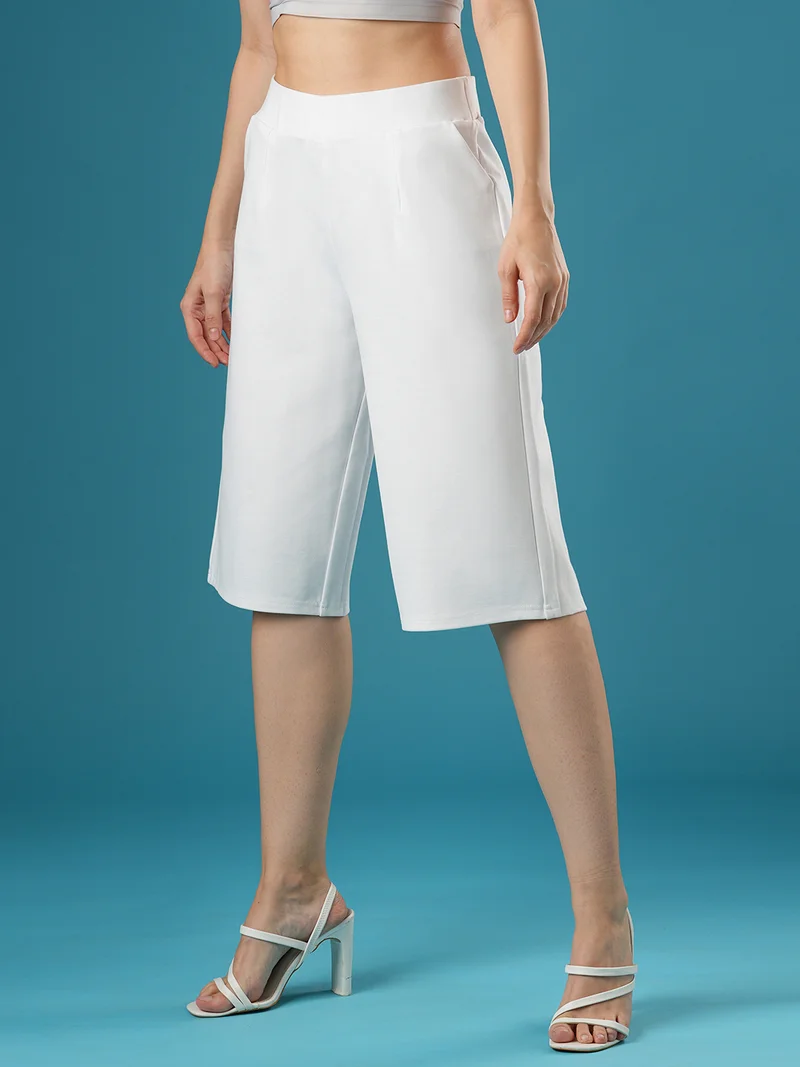 globus Women Relaxed Fit High Rise Stretchable Flat Front Culottes