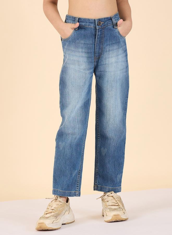 Stylo Bug Girls Blue Acid Wash Faded Jeans - Image 1