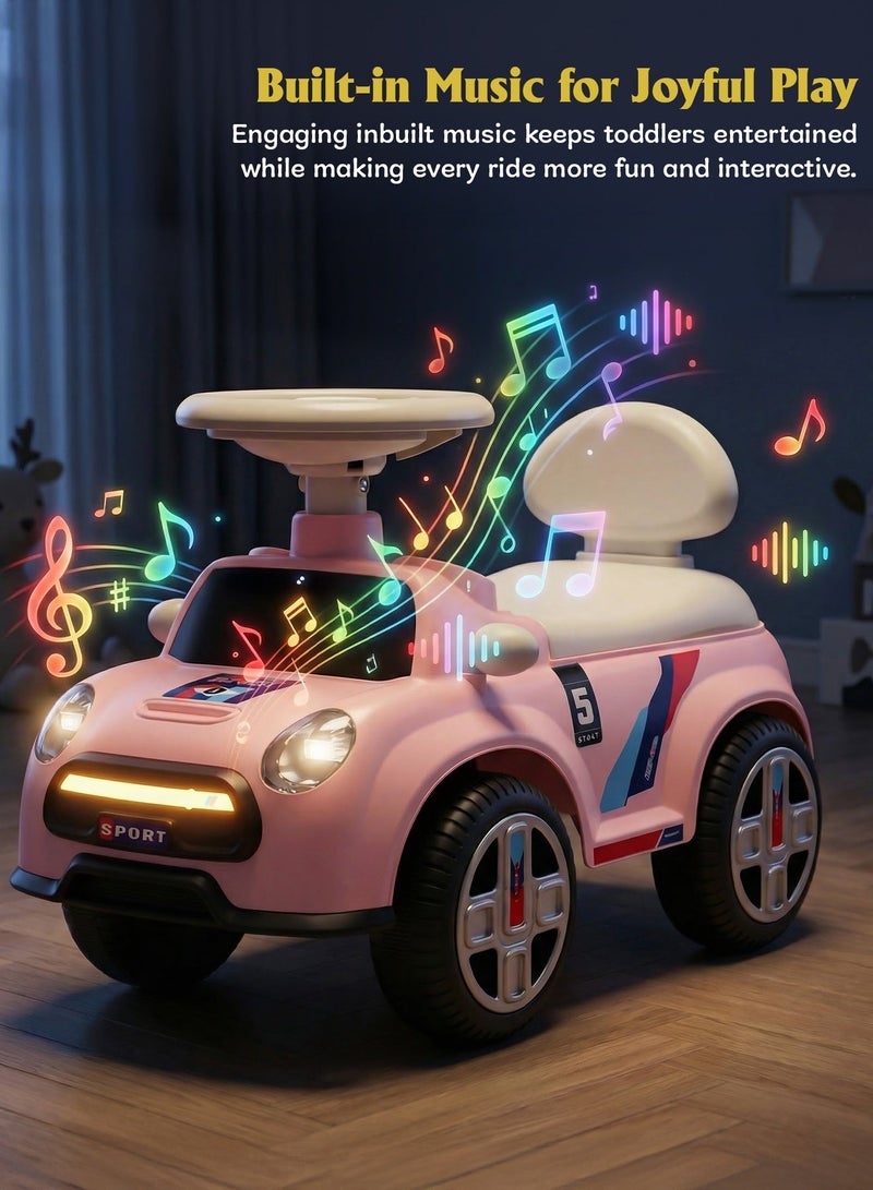 BAYBEE Sportster Baby Ride on Car for Kids, Toddler Ride on Baby Car with Lights, Music, High Backrest and Storage Space | Kids Push Car for Baby | Children Push Ride on Car for Kids Toddlers 1 to 3 Years Boy Girl Pink - Image 3
