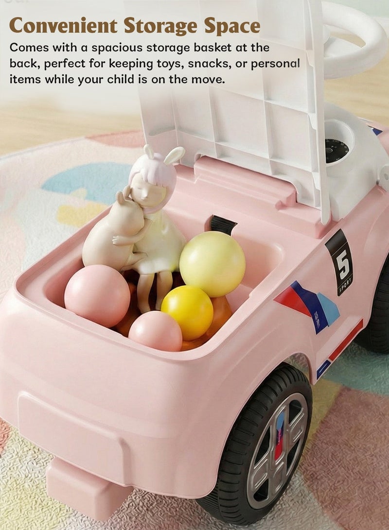BAYBEE Sportster Baby Ride on Car for Kids, Toddler Ride on Baby Car with Lights, Music, High Backrest and Storage Space | Kids Push Car for Baby | Children Push Ride on Car for Kids Toddlers 1 to 3 Years Boy Girl Pink - Image 4