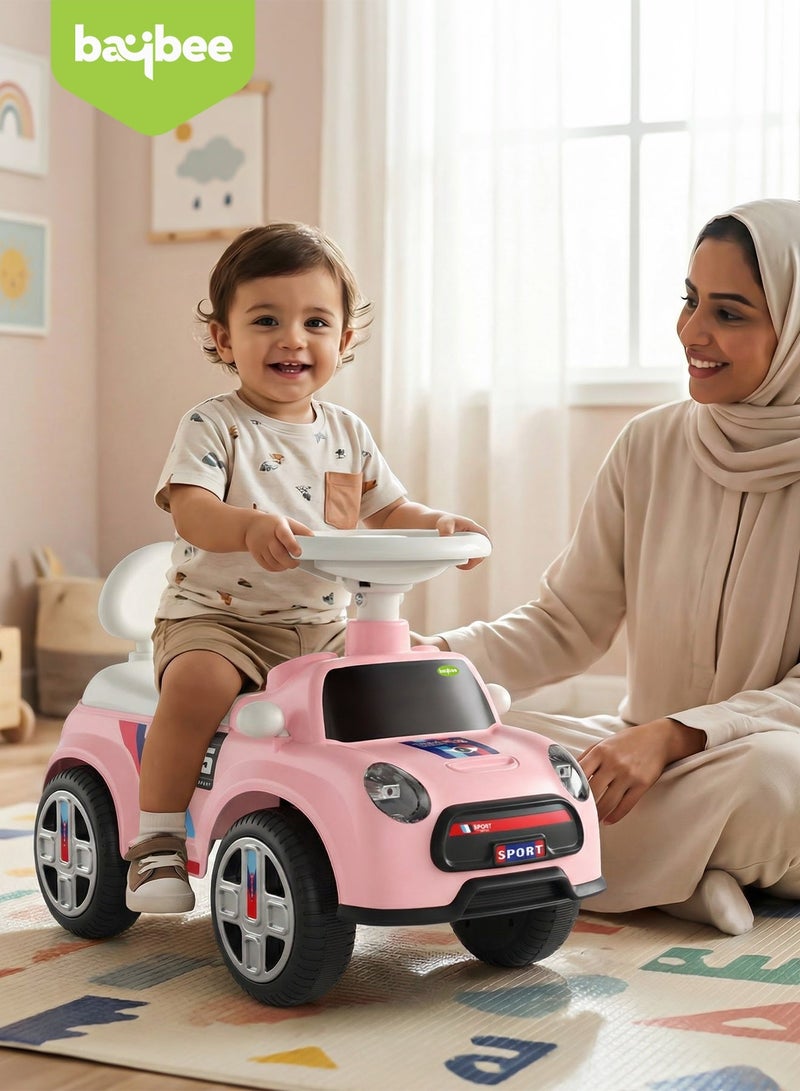 BAYBEE Sportster Baby Ride on Car for Kids, Toddler Ride on Baby Car with Lights, Music, High Backrest and Storage Space | Kids Push Car for Baby | Children Push Ride on Car for Kids Toddlers 1 to 3 Years Boy Girl Pink - Image 2