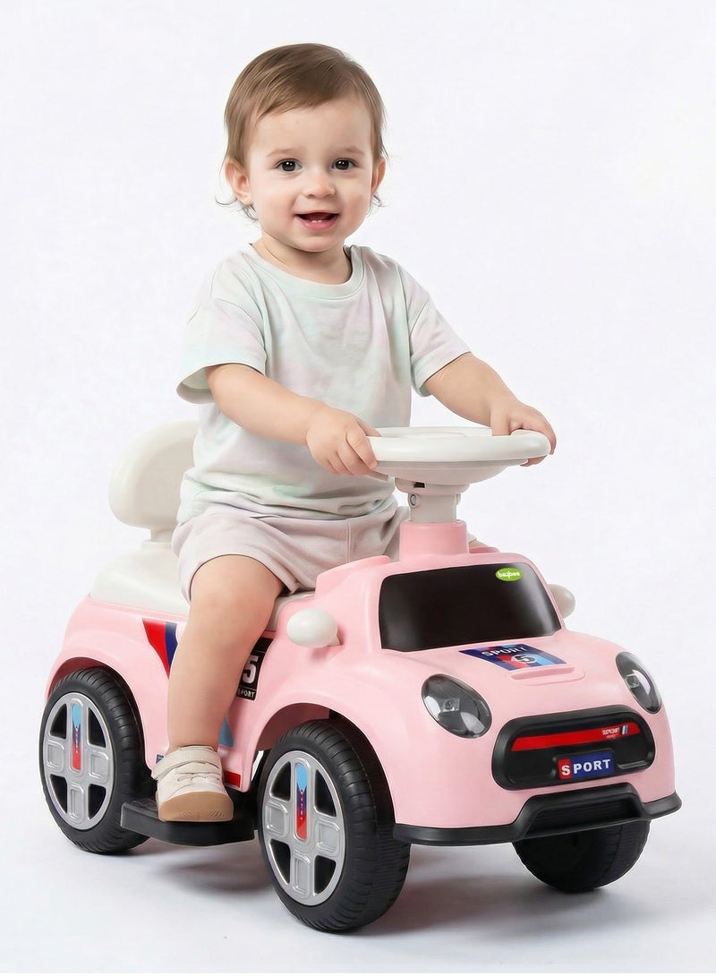 BAYBEE Sportster Baby Ride on Car for Kids, Toddler Ride on Baby Car with Lights, Music, High Backrest and Storage Space | Kids Push Car for Baby | Children Push Ride on Car for Kids Toddlers 1 to 3 Years Boy Girl Pink - Image 1