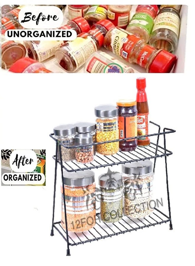 12FOR COLLECTION Black havey Spice 2-Tier Trolley Container Organizer Organiser/Basket for Boxes Utensils Dishes Plates for Home Multipurpose Kitchen Storage (Black) - Image 4