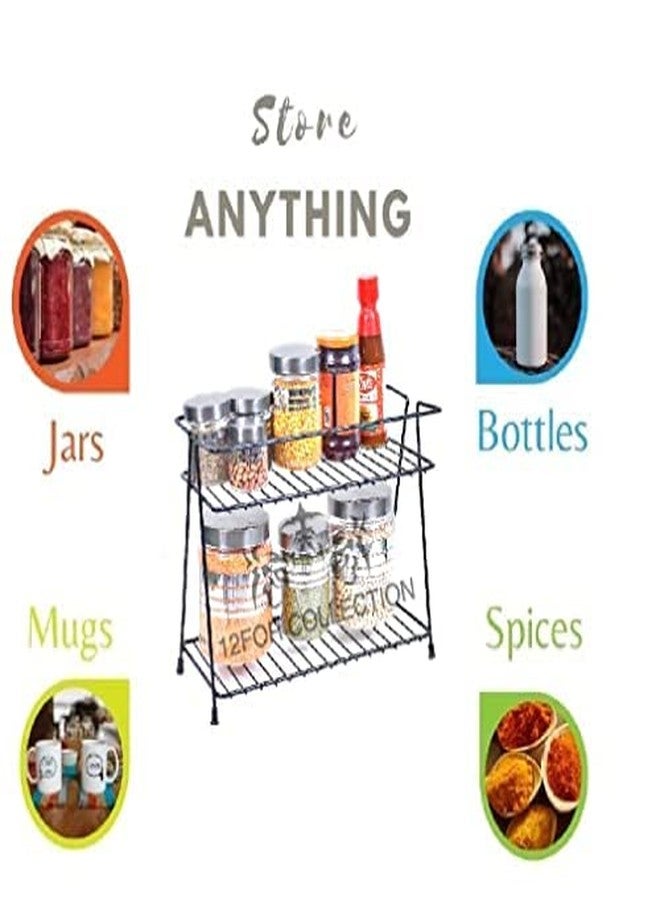 12FOR COLLECTION Black havey Spice 2-Tier Trolley Container Organizer Organiser/Basket for Boxes Utensils Dishes Plates for Home Multipurpose Kitchen Storage (Black) - Image 2