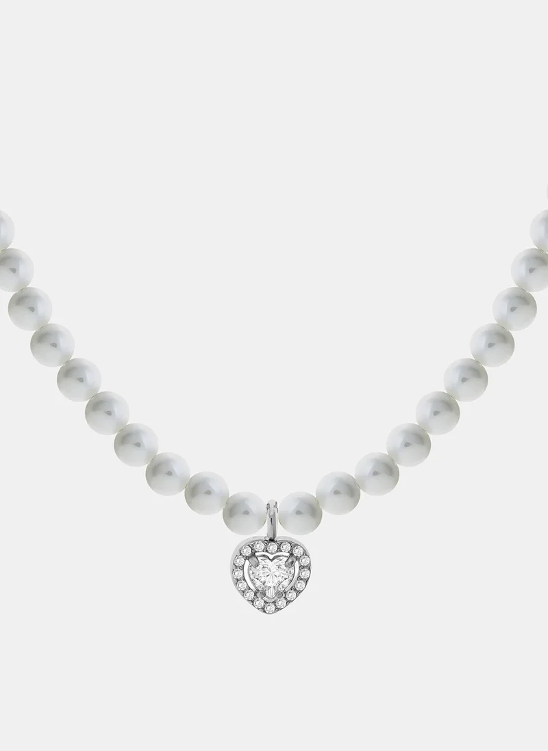 ليو جو عقد بقلادة قلب مرصعة باللؤلؤ والراينستون