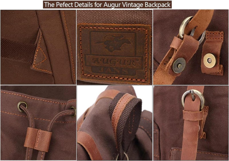 AUGUR High Capacity Canvas Vintage Backpack - for Camping Hiking Travel 12-17" Laptop - Image 4