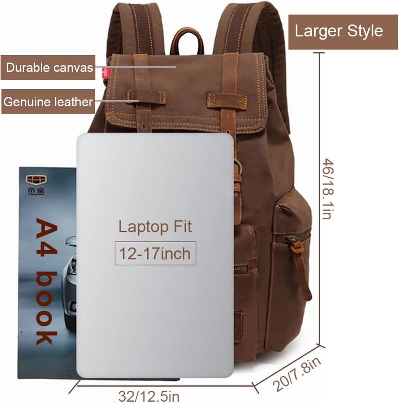 AUGUR High Capacity Canvas Vintage Backpack - for Camping Hiking Travel 12-17" Laptop - Image 1