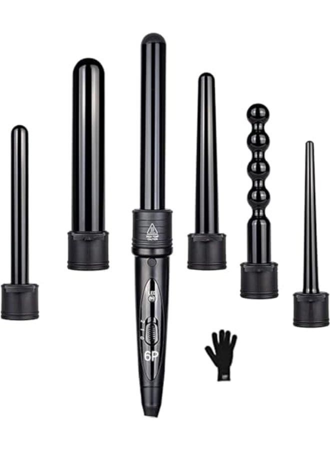 WENTCCION Professional Curling Wand Set,6-IN-1 Curling Iron,Instant Heat Up Hair Curler with 6 Interchangeable Ceramic Barrels(9-32mm),with LED & 2 Temperature Adjustments and Heat Resistant Glove - Image 1