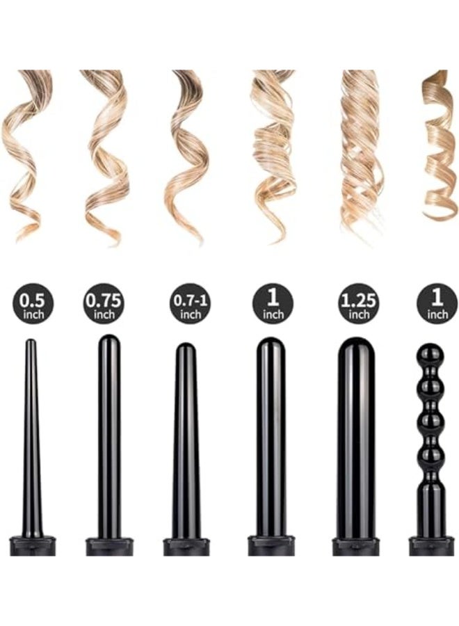 WENTCCION Professional Curling Wand Set,6-IN-1 Curling Iron,Instant Heat Up Hair Curler with 6 Interchangeable Ceramic Barrels(9-32mm),with LED & 2 Temperature Adjustments and Heat Resistant Glove - Image 5