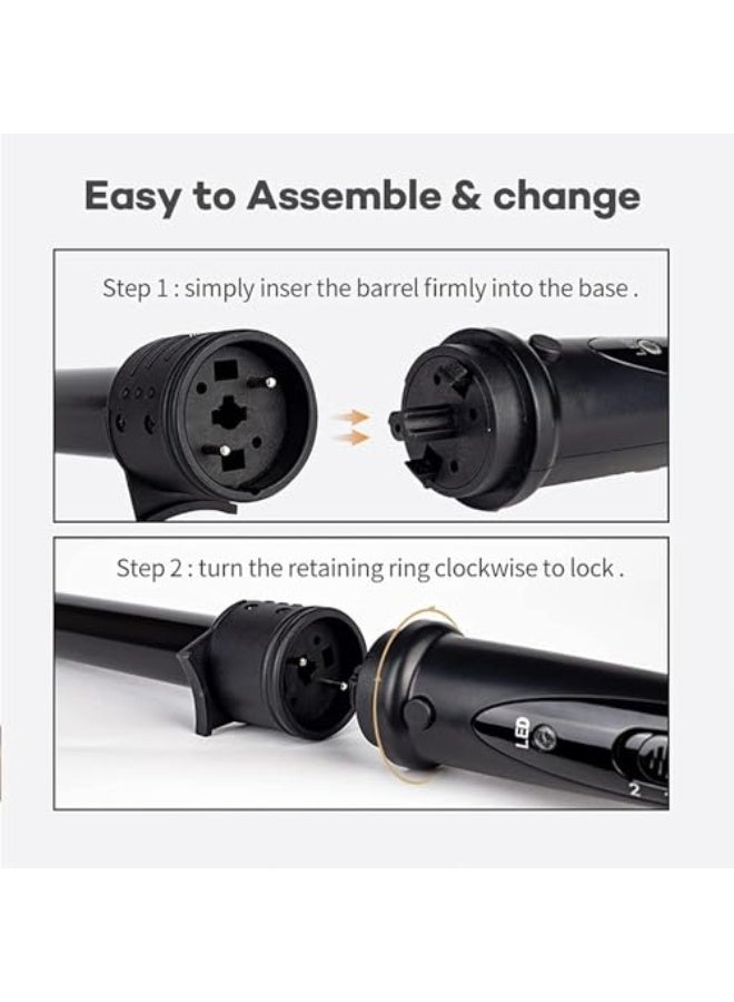 WENTCCION Professional Curling Wand Set,6-IN-1 Curling Iron,Instant Heat Up Hair Curler with 6 Interchangeable Ceramic Barrels(9-32mm),with LED & 2 Temperature Adjustments and Heat Resistant Glove - Image 4