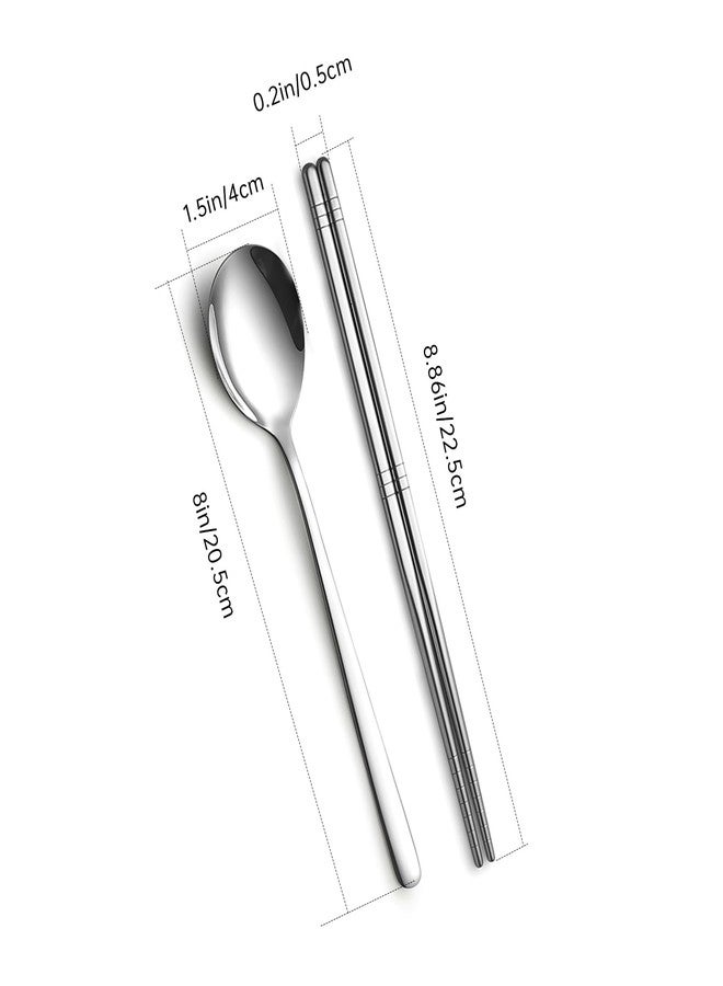 Tiokin 4 Set Korean Chopsticks and Spoons, Stainless Steel Metal Set, Reusable Flat Long Handle Set for Home, Kitchen or Restaurant - Image 2
