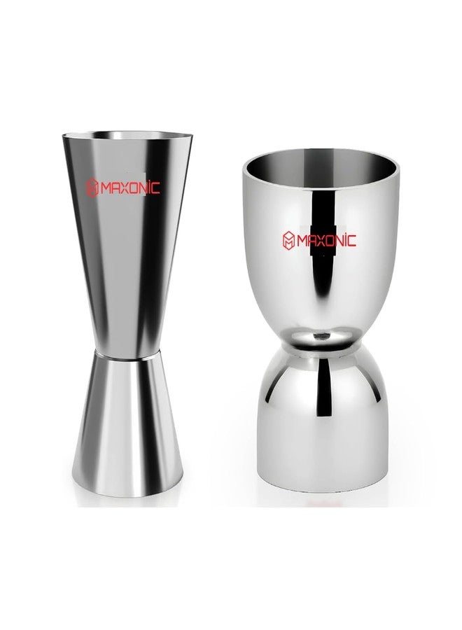 MAXONIC Double Sided Cocktail Jigger Set, 30ml/60ml Stainless Steel Peg Measurer, Damru and Tall Design Set of 2 (Combo 2) - Image 1