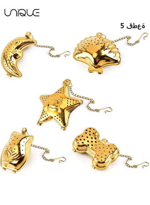 5 Styles Loose Leaf Tea Infusers, Gold Stainless Steel Tea Strainer, Reusable Tea Ball with Chain Hook, Fine Holes Tea Filters for Tea Steeper (5 styles)