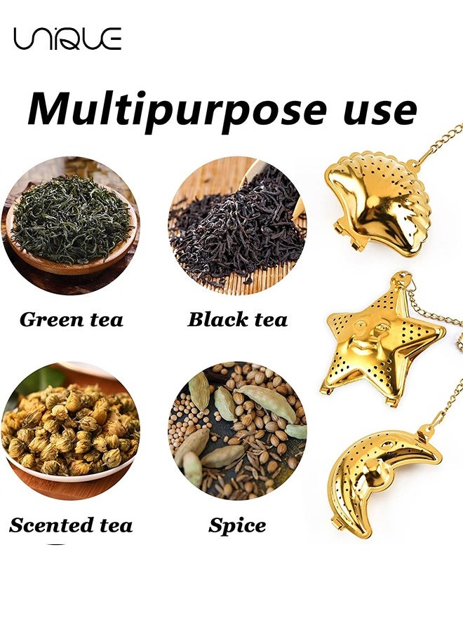 5 Styles Loose Leaf Tea Infusers, Gold Stainless Steel Tea Strainer, Reusable Tea Ball with Chain Hook, Fine Holes Tea Filters for Tea Steeper (5 styles)