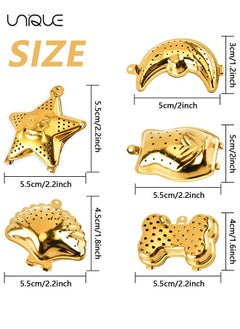 Unique 5 Styles Loose Leaf Tea Infusers, Gold Stainless Steel Tea Strainer, Reusable Tea Ball with Chain Hook, Fine Holes Tea Filters for Tea Steeper (5 styles)  - Image 2