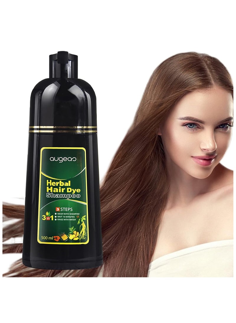 اوجياس شامبو صبغ الشعر، شامبو 3 في 1 عضوي عشبي طبيعي لتلوين الشعر بسرعة للرجال والنساء يغطي الشعر الرمادي والأبيض (بني غامق) - Image 1