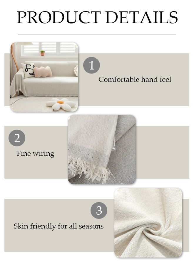 DUNISO Sofa cover, Chenille tassels sofa blanket, fully wrapped furniture protective cover, dust proof and anti slip, double sided usable, suitable for 2 pad sofa, 180 * 230cm, beige  - Image 4