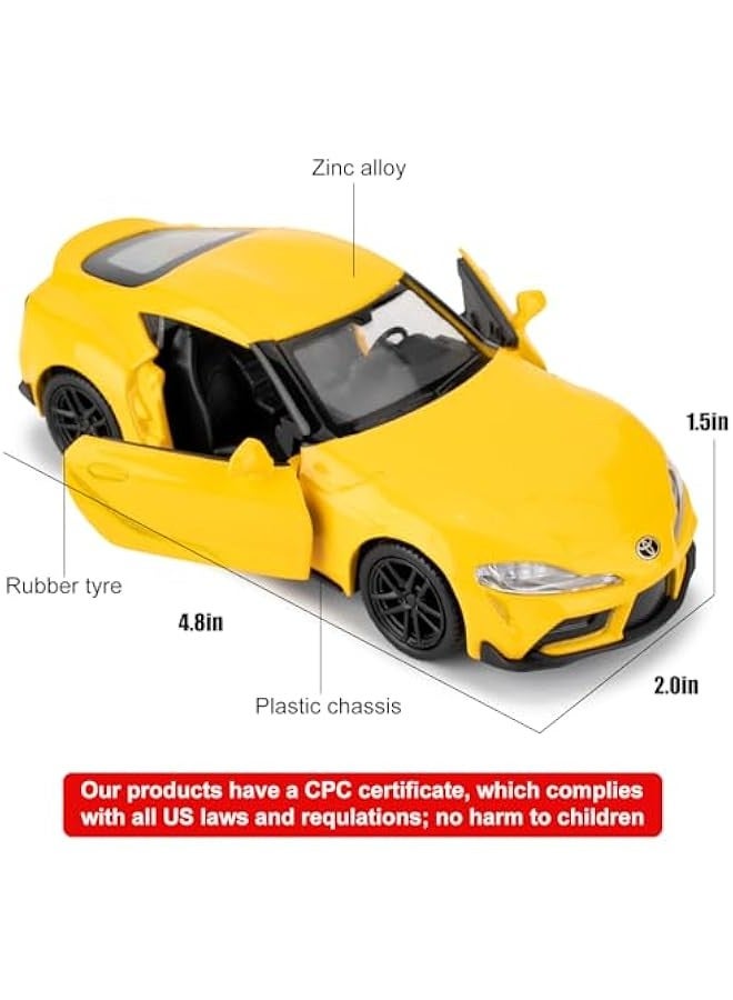 1/36 Toyota Supra Alloy Model Car with Pull Back Function Toy Car for Collecting and Decorating Model Toys, Car Gifts for Boys and Girls (Yellow) - Image 3