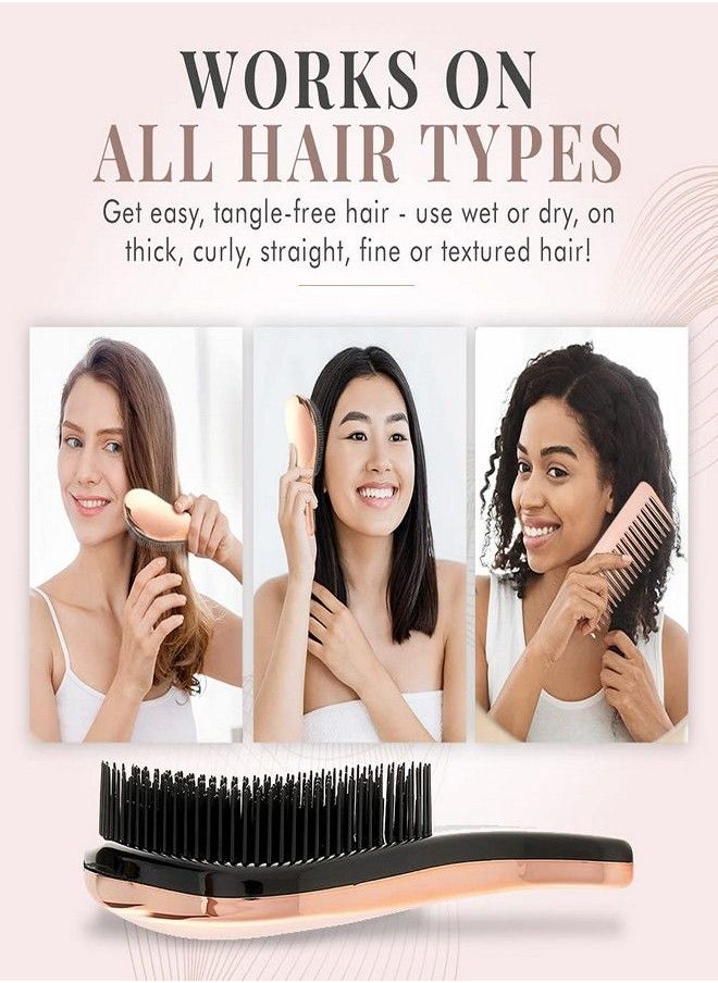 SET WET Detangling Hairbrush and Comb Set - Detangler Brush for Wet, Dry, Curly, Women & Kids Hair with Wide Tooth Comb by Lily England (Rose Gold)  - Image 2