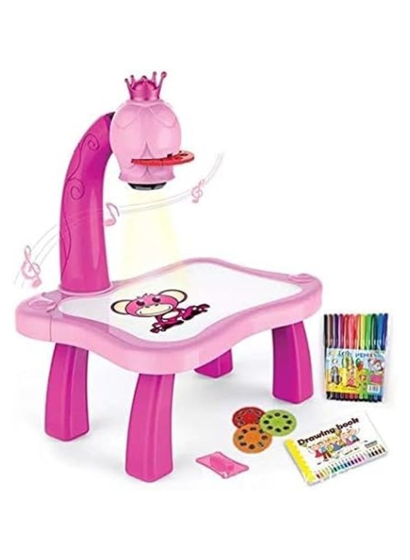 Drawing Projector Table for Kids, Giraffe Trace and Draw Projector Toy Child Smart Projector Learning Projection Painting Machine Pink  - Image 1
