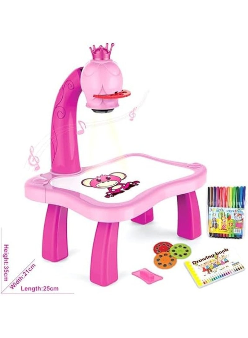 Drawing Projector Table for Kids, Giraffe Trace and Draw Projector Toy Child Smart Projector Learning Projection Painting Machine Pink  - Image 2