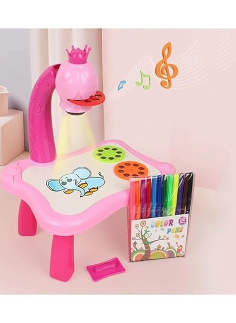 Drawing Projector Table for Kids, Giraffe Trace and Draw Projector Toy Child Smart Projector Learning Projection Painting Machine Pink  - Image 3