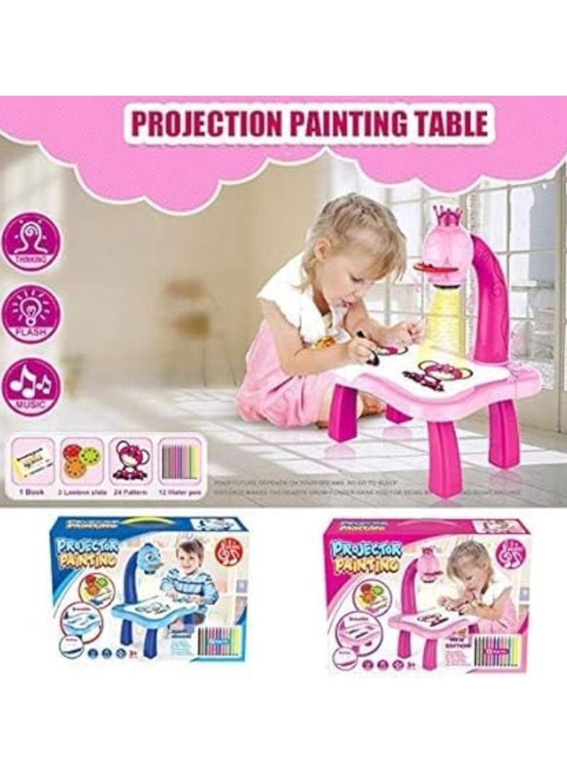 Drawing Projector Table for Kids, Giraffe Trace and Draw Projector Toy Child Smart Projector Learning Projection Painting Machine Pink  - Image 4