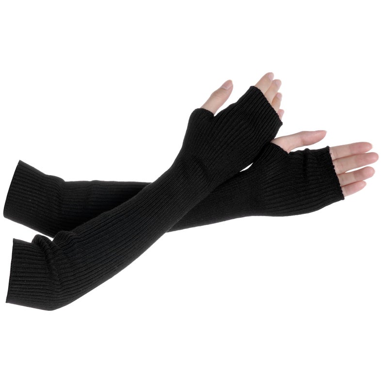 Tongcloud Arm Warmers Winter Fingerless Long Gloves for Women for Women with Thumb Hole (Black, 15.8inches) - Image 1