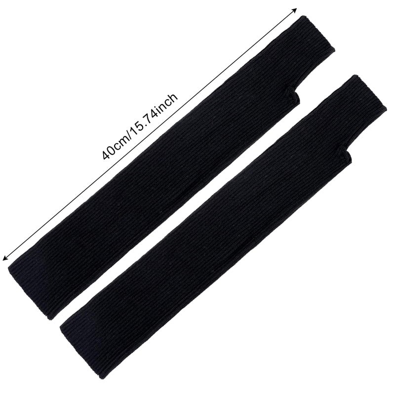 Tongcloud Arm Warmers Winter Fingerless Long Gloves for Women for Women with Thumb Hole (Black, 15.8inches) - Image 2